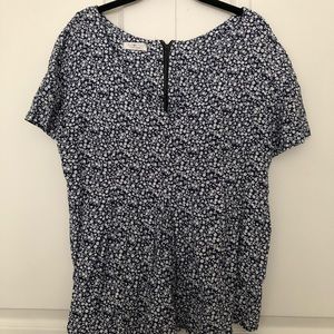 Blue floral babydoll top, size L